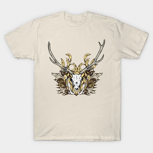 Deer Skull with Engraved Floral T-Shirt by ddtk